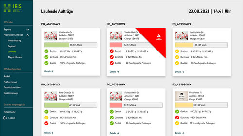 Screenshot der QS Software IRIS: Übersicht der laufenden Aufträge.