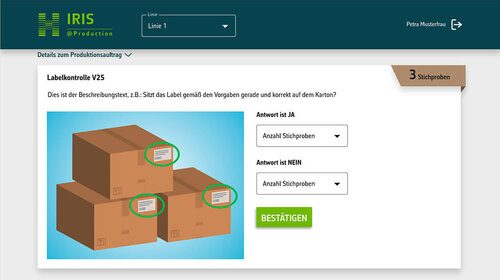 Screenshot production order with IRIS QA software.